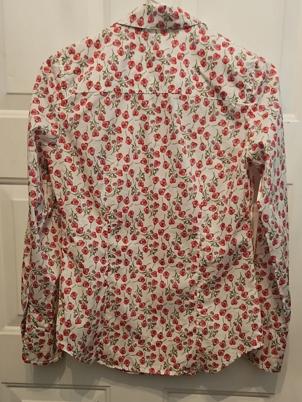 J.Crew Liberty Fabric Floral Cherry Blossom Button Down Shirt White Red Size 4